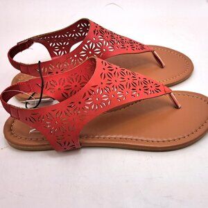 New York & Company Women's Nikki Hooded Perforated Thong Sandal Red - Size 7